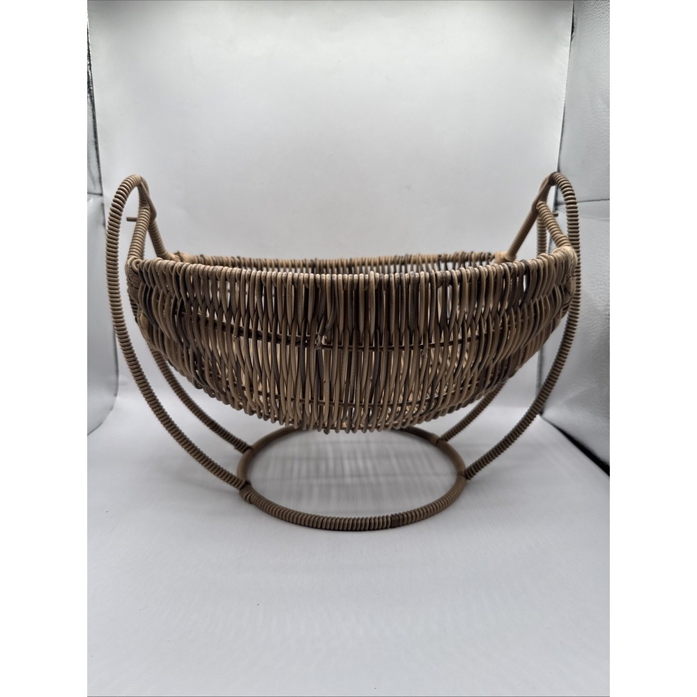 Vintage Cradle Basket with Holder Rustic Farmhouse Decor Cottage MCM - Picture 3 of 8